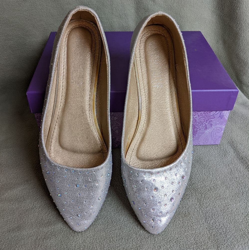 Silver sparkly sequin flats